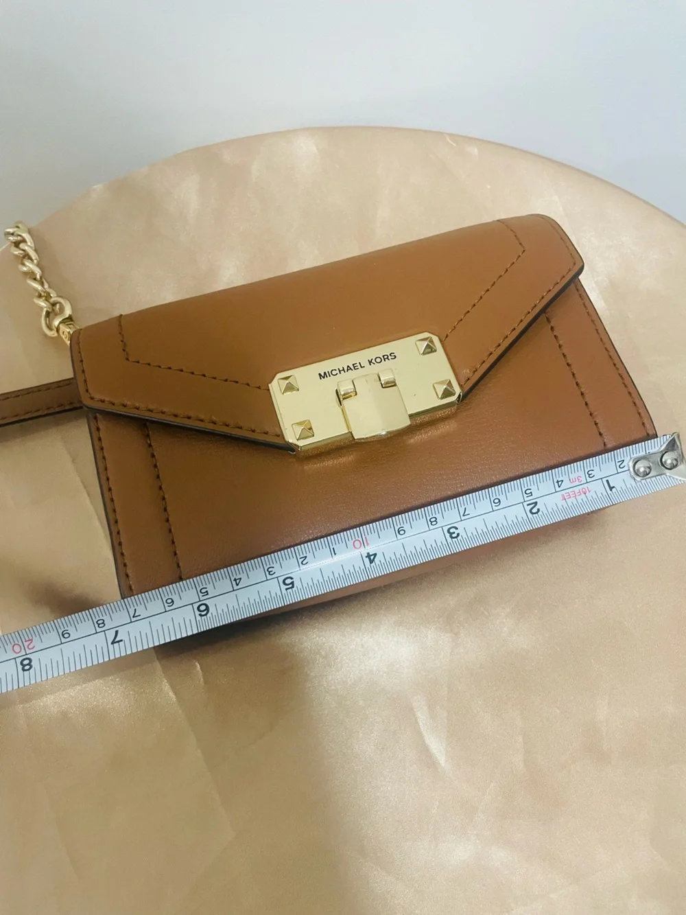 Michael Kors Kinsley Brown Leather Crossbody Chain Bag